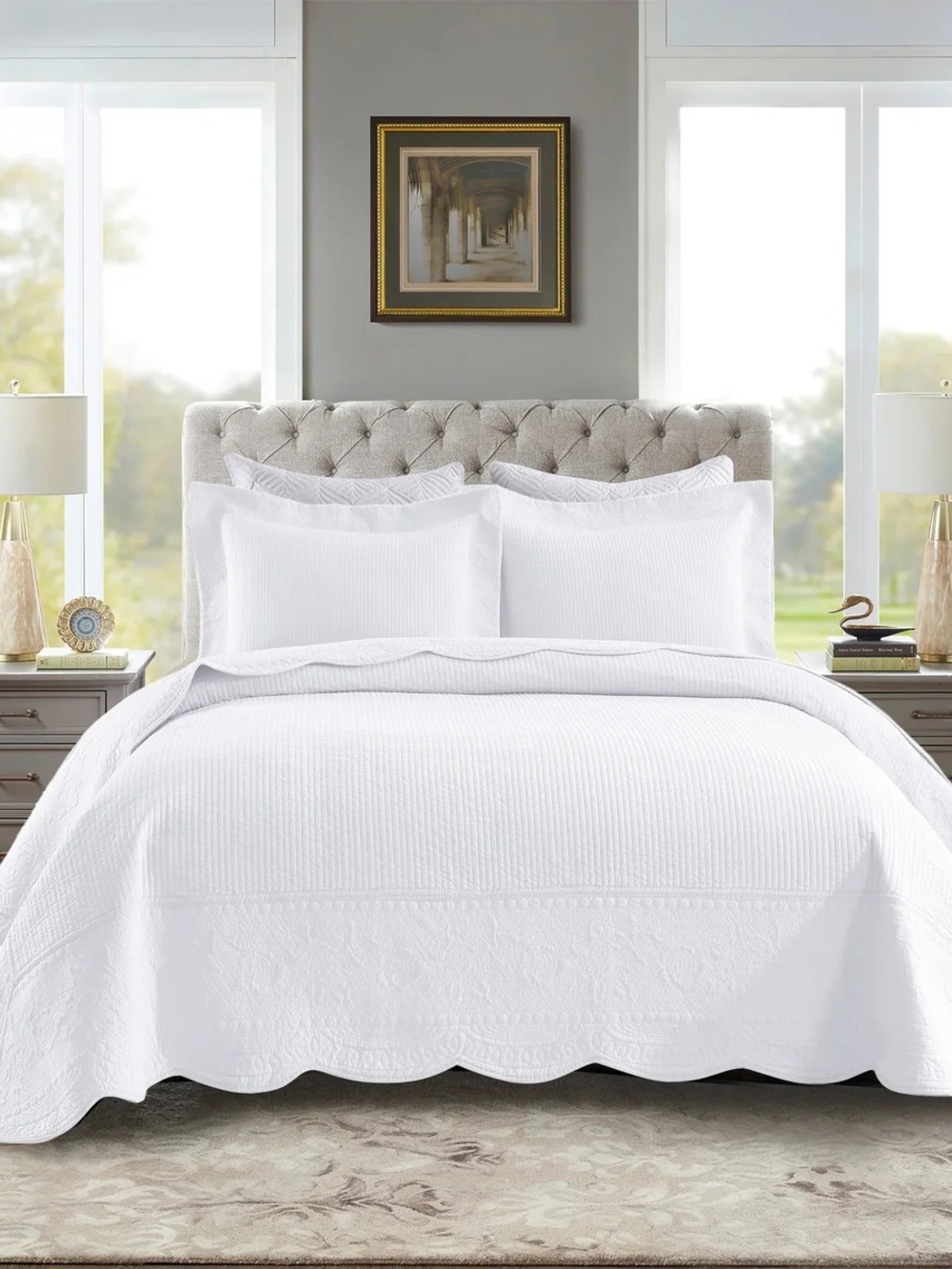 LUXURY EMBROIDERED 100% COTTON QUILT SET - 3 PIECE BEDSPREAD